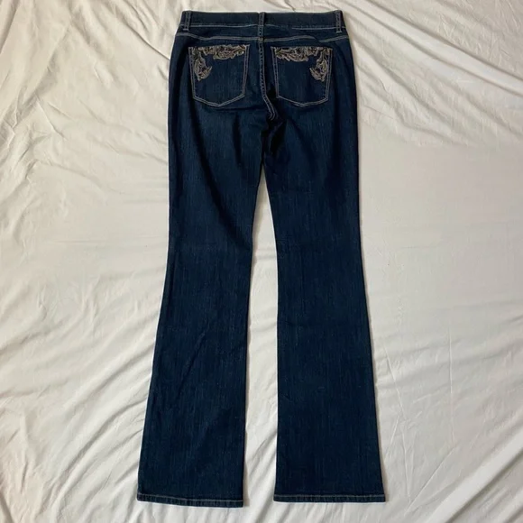 WHBM Women's Dark Blue Bootcut Flare Jeans with Floral Embroidery, Size 6 28" - Picture 4 of 8